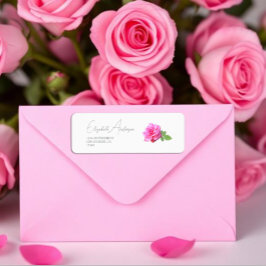 Roze Roos Klassieke Minimalistische Trouwdag Etiket