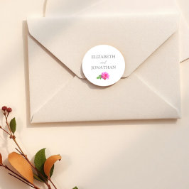 Roze Roos Klassieke Minimalistische Trouwdag Ronde Sticker