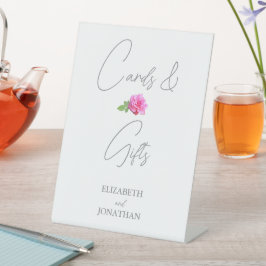Roze Roos Klassieke Minimalistische Trouwkaarten & Reclamebord Met Voetstuk