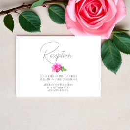 Roze Roos Klassieke Minimalistische Trouwreceptie Informatiekaartje