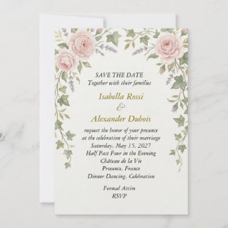 Roze Roos Klimop Bloemige Trouw Save The Date C Kaart
