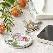 Roze roos knoopsluiting aan sleutelhanger (Zijkant)