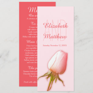 Roze roos knop bruiloft receptie diner menu kaart