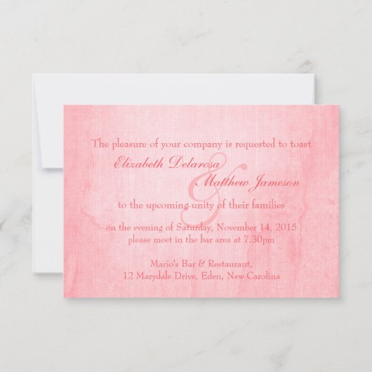 Roze roos knop bruiloft repetitie diner uitnodigin kaart (Achterkant)