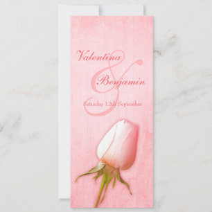 Roze roos knop huwelijksreceptie diner menu kaart