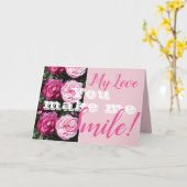 Roze roos laat me glimlachen verjaardagskaart kaart (Gele Bloem)