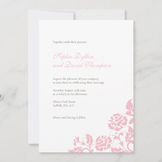  roze Roos Lace Pattern Weddenschap Kaart (Voorkant)