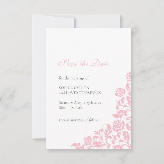  roze Roos Lace Pattern Weddenschap Save The Date (Voorkant)