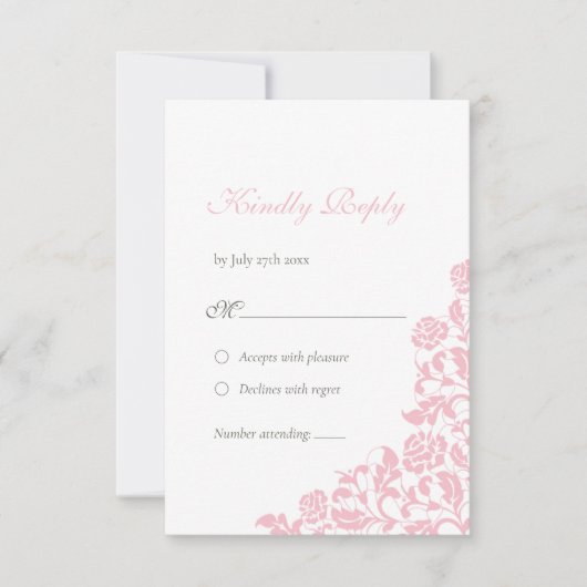 -roze Roos Lace Wedding RSVP Kaartje (Voorkant)