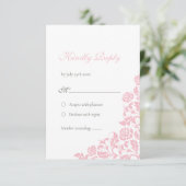 -roze Roos Lace Wedding RSVP Kaartje (Staand voorkant)