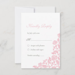 -roze Roos Lace Wedding RSVP Kaartje