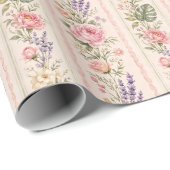 Roze Roos Lavendel Bloem Streep Cadeau Cadeaupapier (Rol Hoek)