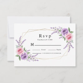 Roze Roos Lavendel Geometrische Trouw RSVP Kaart