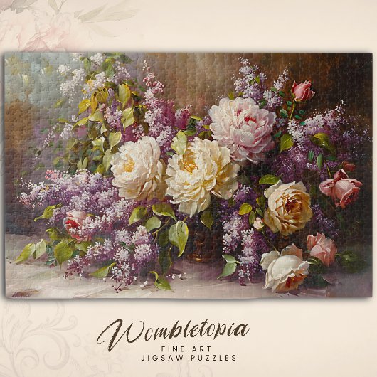  Roze Roos & Lila Boeket Bloemen Fine Art Legpuzzel
