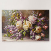  Roze Roos & Lila Boeket Bloemen Fine Art Legpuzzel (Horizontaal)