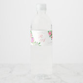 Roze Roos Lint Monogram Trouwdag Waterfles Etiket (Voorkant)