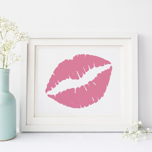 Roze Roos Lipstick Lipjes Poster