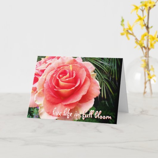 Roze roos live leven in bloei citaat moderne elega kaart (Gele Bloem)