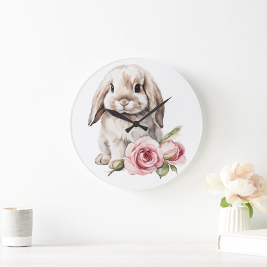 Roze roos Lop Eared Bunny Rabbit Grote Klok (Huis)