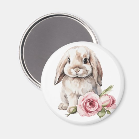 Roze roos Lop Eared Bunny Rabbit Magneet (Voorkant / Achterkant)