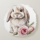 Roze roos Lop Eared Bunny Rabbit Rond Kussen (Voorkant)