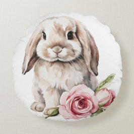 Roze roos Lop Eared Bunny Rabbit Rond Kussen