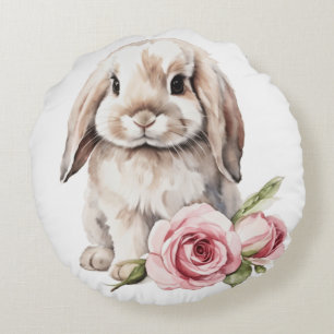 Roze roos Lop Eared Bunny Rabbit Rond Kussen
