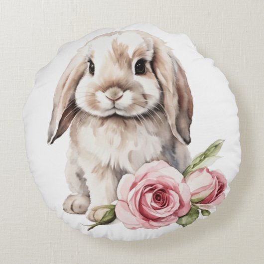 Roze roos Lop Eared Bunny Rabbit Rond Kussen (Achterkant)