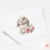 Roze roos Lop Eared Bunny Rabbit Ronde Sticker (Envelop)