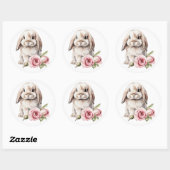 Roze roos Lop Eared Bunny Rabbit Ronde Sticker (Vel)
