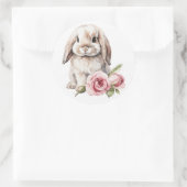 Roze roos Lop Eared Bunny Rabbit Ronde Sticker (Tas)