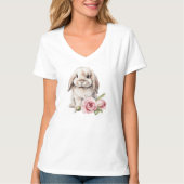 Roze roos Lop Eared Bunny Rabbit T-shirt (Voorkant)