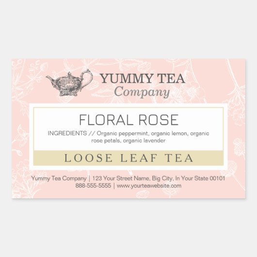 Roze Roos - Losse Leaf Tea Label Sticker (Voorkant)