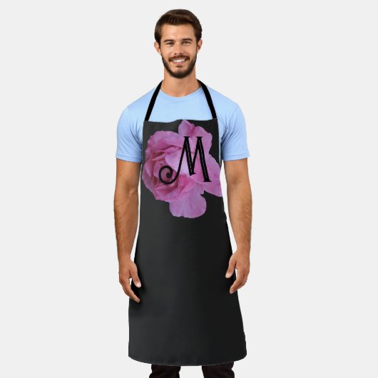roze roos M monogram aanpasbare bloemen Schort (Gedragen)