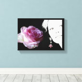  roze roos meisje gezicht mode illustratie canvas afdruk (Insitu (Houten vloer))