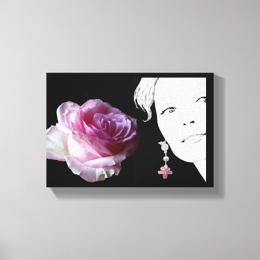  roze roos meisje gezicht mode illustratie canvas afdruk (Voorkant)