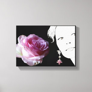  roze roos meisje gezicht mode illustratie canvas afdruk