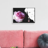  roze roos meisje gezicht mode illustratie canvas afdruk (Insitu (Woonkamer))
