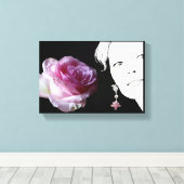  roze roos meisje gezicht mode illustratie canvas afdruk (Insitu (Houten vloer))