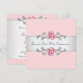 Roze Roos Meisjes Eerste Communie Kaart (Voorkant / Achterkant)