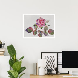 Roze Roos met Abstracte Bladeren Aquarel Poster