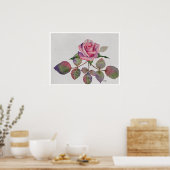 Roze Roos met Abstracte Bladeren Aquarel Poster (Keuken)