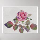Roze Roos met Abstracte Bladeren Aquarel Poster (Voorkant)