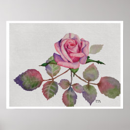 Roze Roos met Abstracte Bladeren Aquarel Poster