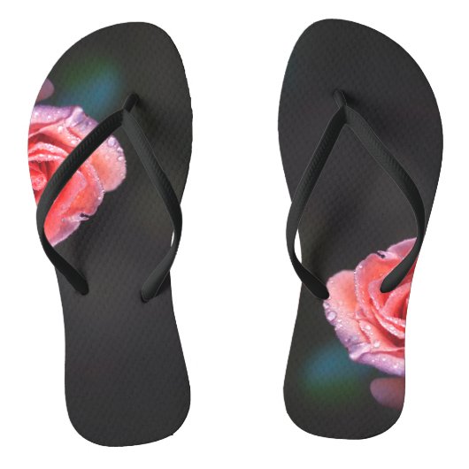 Roze roos met dauw teenslippers (Voetbed)