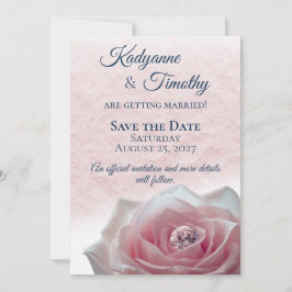 Roze Roos met Diamanten Bruiloft Save The Date
