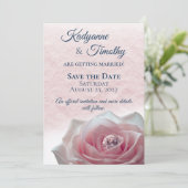 Roze Roos met Diamanten Bruiloft Save The Date (Staand voorkant)