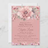 Roze Roos met groen Baby shower Invitation Kaart (Voorkant)