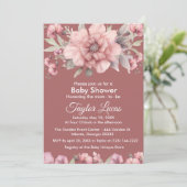 Roze Roos met groen Baby shower Invitation Kaart (Staand voorkant)