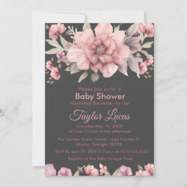 Roze Roos met groen Baby shower Invitation Kaart